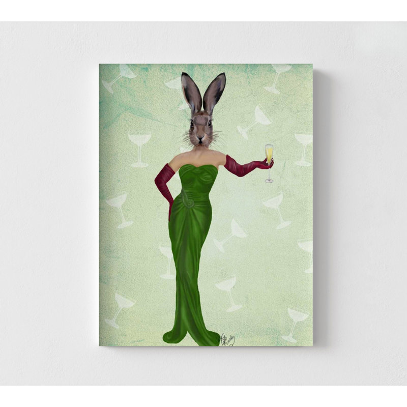 Lapin, robe verte, très grande idée de cadeau excentrique, impression d'affiche de robe verte, décor de lapin encadré, décoration murale bar Happy Hour