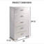 Commode 1 pièce à cinq tiroirs de style contemporain avec accents chromés blanc brillant et finition chromée