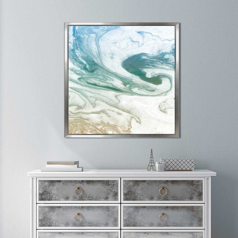 « deep vagues », reproduction de peinture à l’acrylique sur toile, H 21,5 po x l 21,5 po x P 2 po, Cadre flottant argent