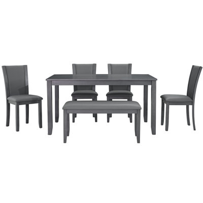 Ensemble de table de salle à manger 6 pièces avec banc et chaises, ensemble de table à manger en bois pour 6 personnes, ensemble de table à manger moderne pour 6 personnes pour la salle à manger, cuisine