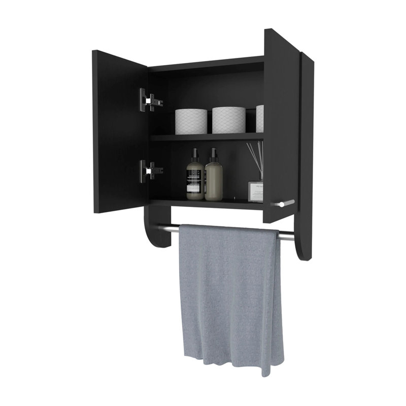 Armoire de salle de bain murale noire avec porte-serviettes - Espace de rangement efficace