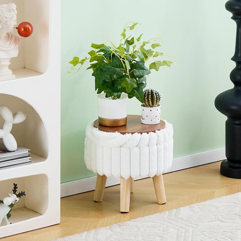 Repose-pieds rond avec repose-pieds avec rangement en bois blanc