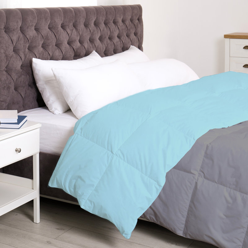 All Season Reversible Bamboo Comforter Down with Alternative Filling, Queen, Aqua/Light Gray