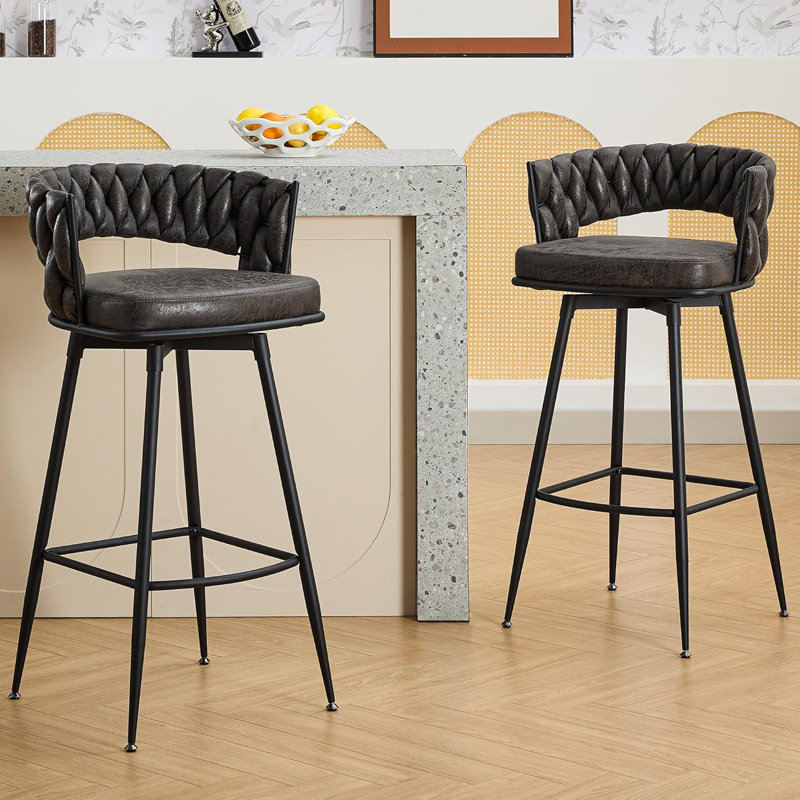 Det Swivel Upholstered Counter Stool with Metal Frame, Black