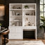 Bureau Ziggie blanc de 196 cm de large avec tablette supérieure, meuble mural pour bureau à domicile avec étagères ouvertes, tiroirs et trousse anti-basculement