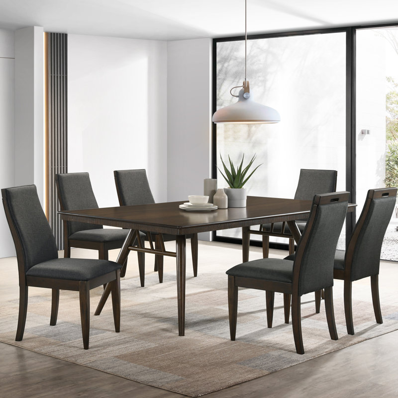 Bouziane Dining Set in Gray and Brown, 7