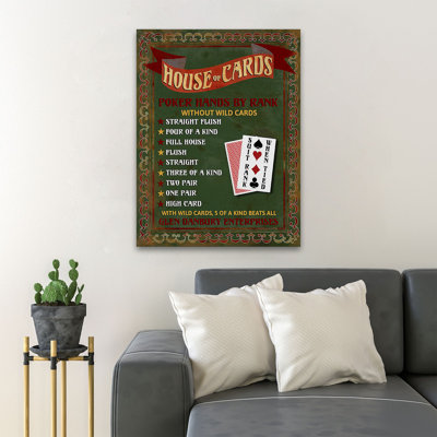 Cartes sur fond vert - Maison des cartes - Reproduction d'art graphique sur toile tendue 1 pièce