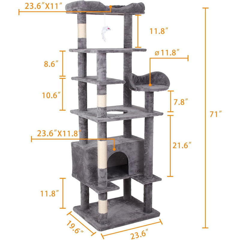 Arbre à chat Colne, H 71 po x l 23,6 po x P 19,5 po, Jaune clair