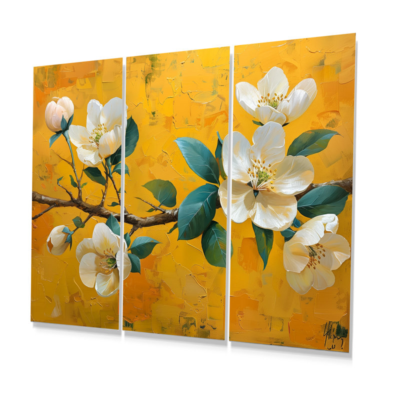 Ensemble de salon art floral jaune avec fleurs de pommier jaune I, Métal métal, H 32 po x l 48 po x P 1 po