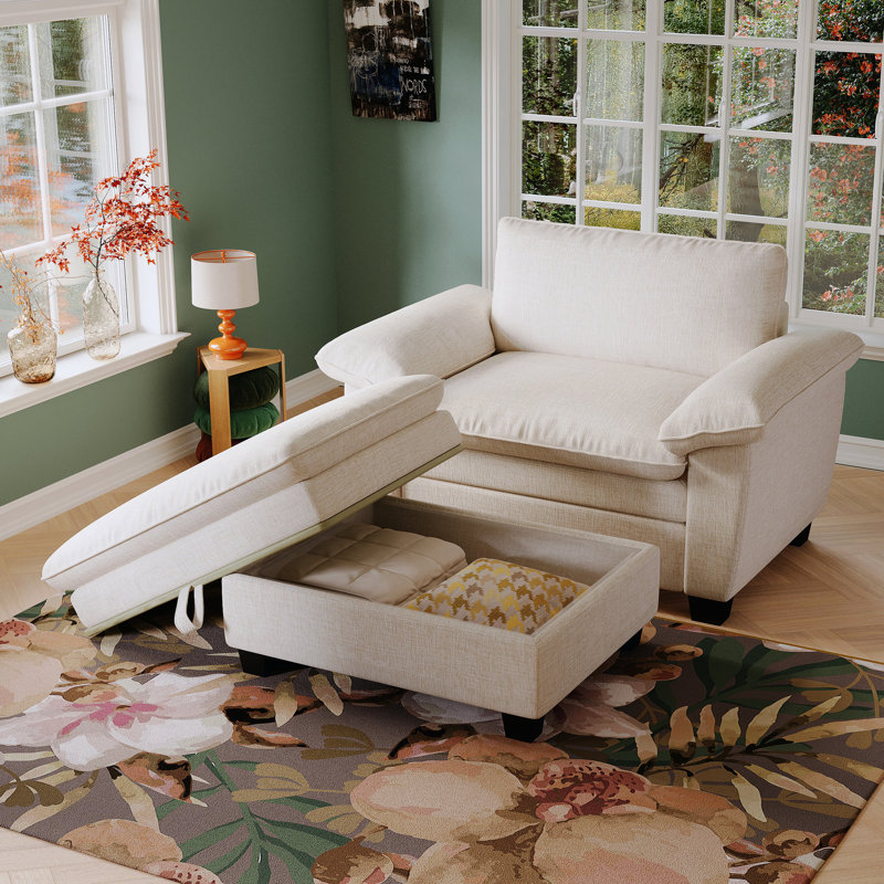 Méridienne surdimensionnée en chenille beige avec rangement - Confortable et confortable pour un salon de chambre à coucher de 51 po