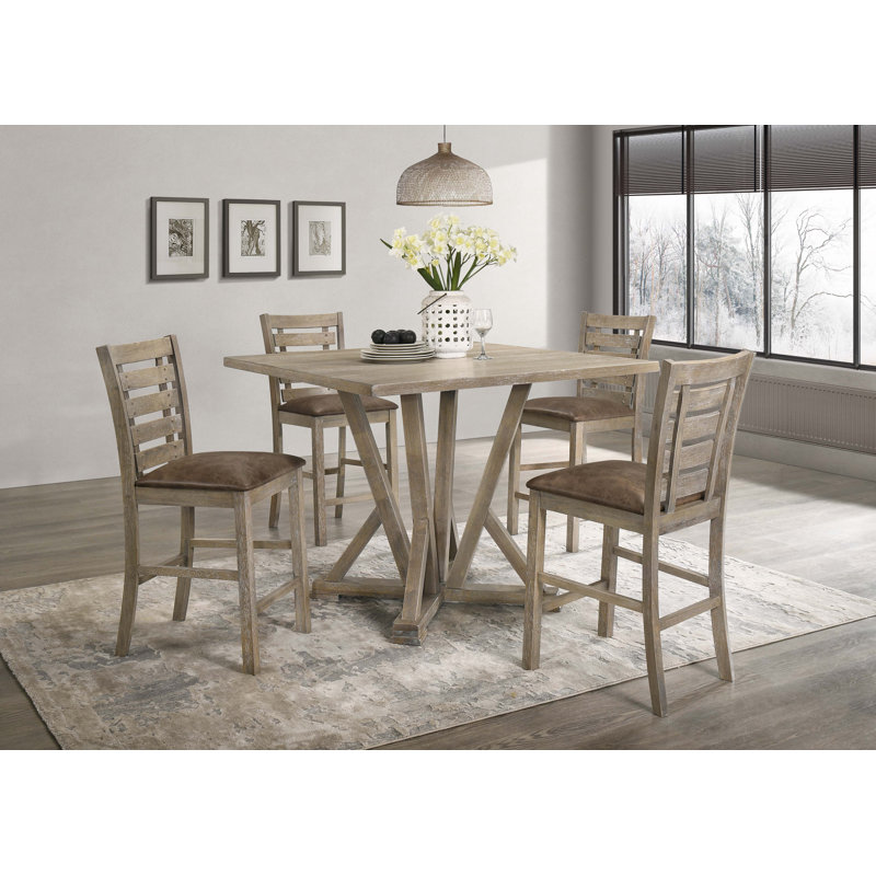 5Pcs Set Counter Table Set Square Counter Table Modern Farmhouse Rustic Look Distressed Look