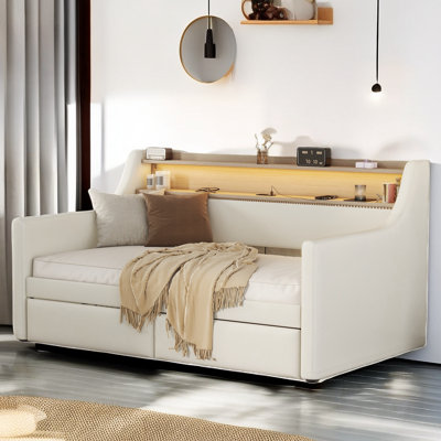 Ina Upholstered Daybed With LED Lights and Two Drawers -  Orren Ellis, 1347655B9BCB43E894CAF7EBF9847CE4