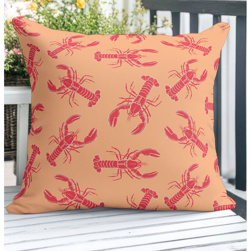 Coussin décoratif d'extérieur Lobster, Orange / rose, Carré 18 po