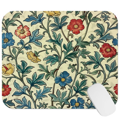 Botanical William Morris Damask Plants Pattern XVI Gaming Cute Office Laptop Desk Pad Gift Mat Square Rectangle Non-Slip Mousepad