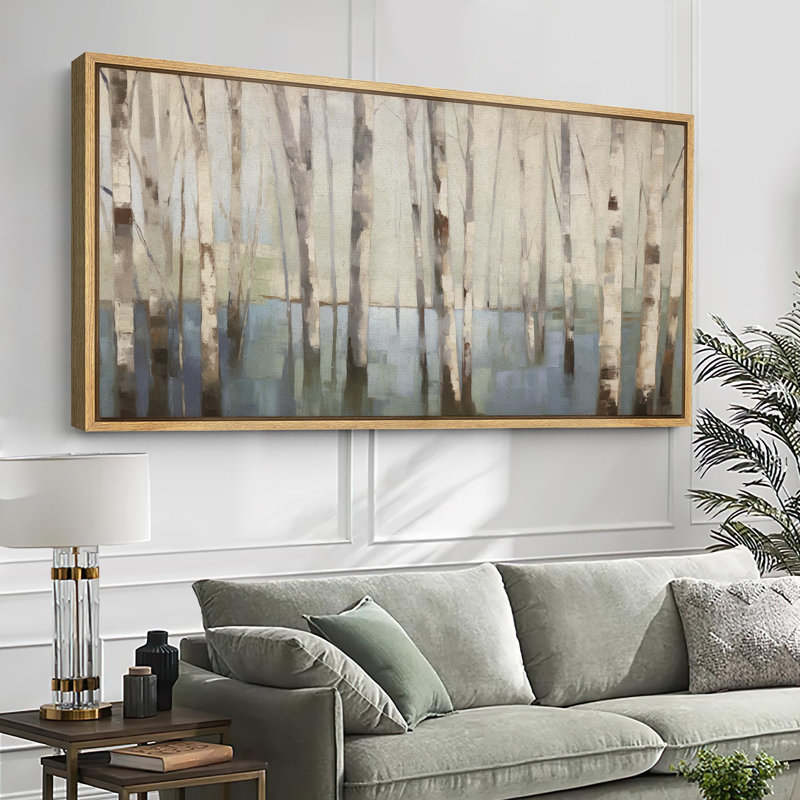 Aspen Birch Birch Tree Forest Reflections On Water, reproduction d'art sur toile, H 30 po x l 60 po, Naturel