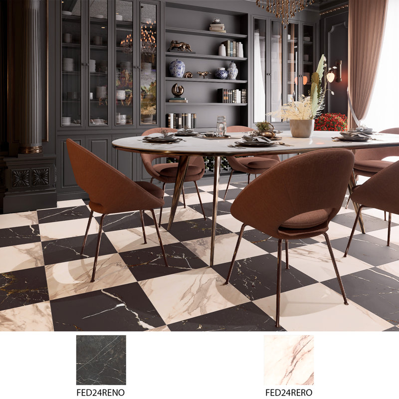 Reve 23-1/2 in. x 23-1/2 in. Porcelain Floor and Wall Tile, Black/White