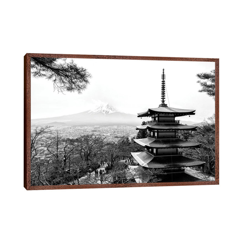 Chureito Pagoda 1 Piece Floater Frame Wall Art on Canvas, Classic Wood Framed