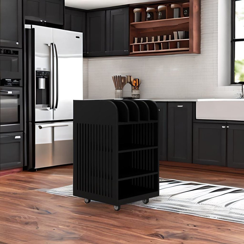 Navendra Wood Kitchen Cart, Black