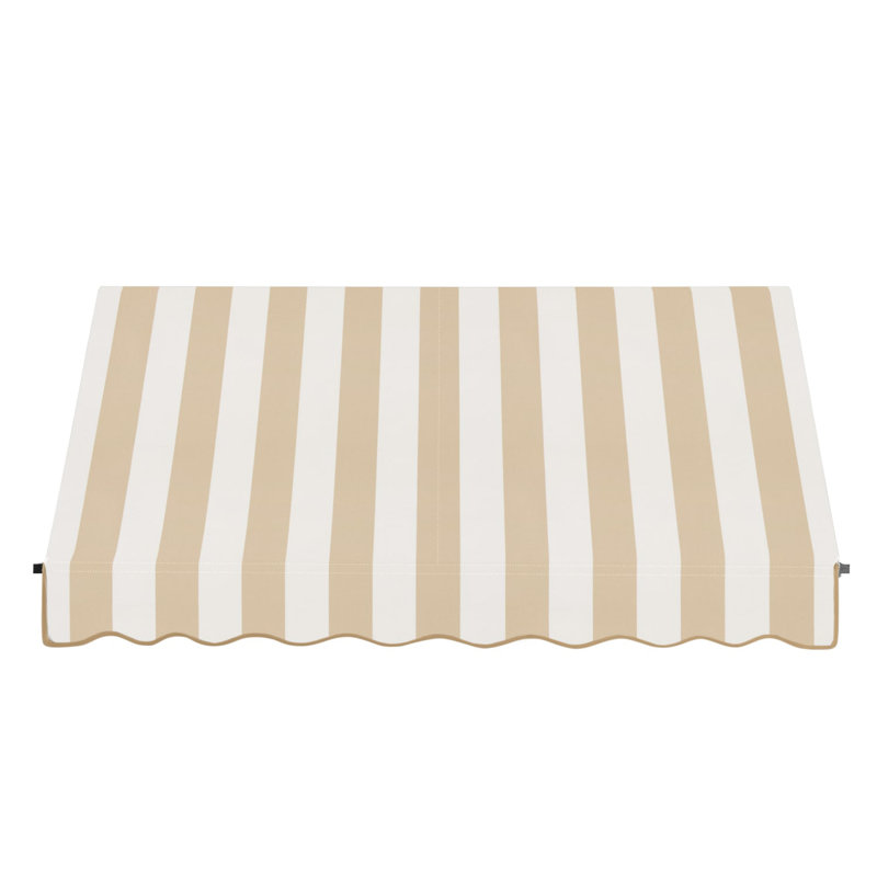 Awntech Santa Fe Acrylic Fabric Fixed Awning with Iron Rope Arms, Linen/White Stripe, 44" H x 76.5" W x 36" D