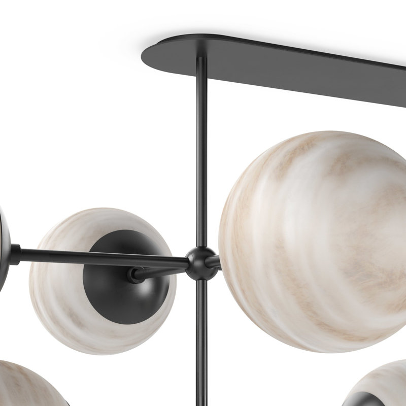 Armstrong 10 - Light Chandelier, Black Gunmetal, Marbled Matte Glass