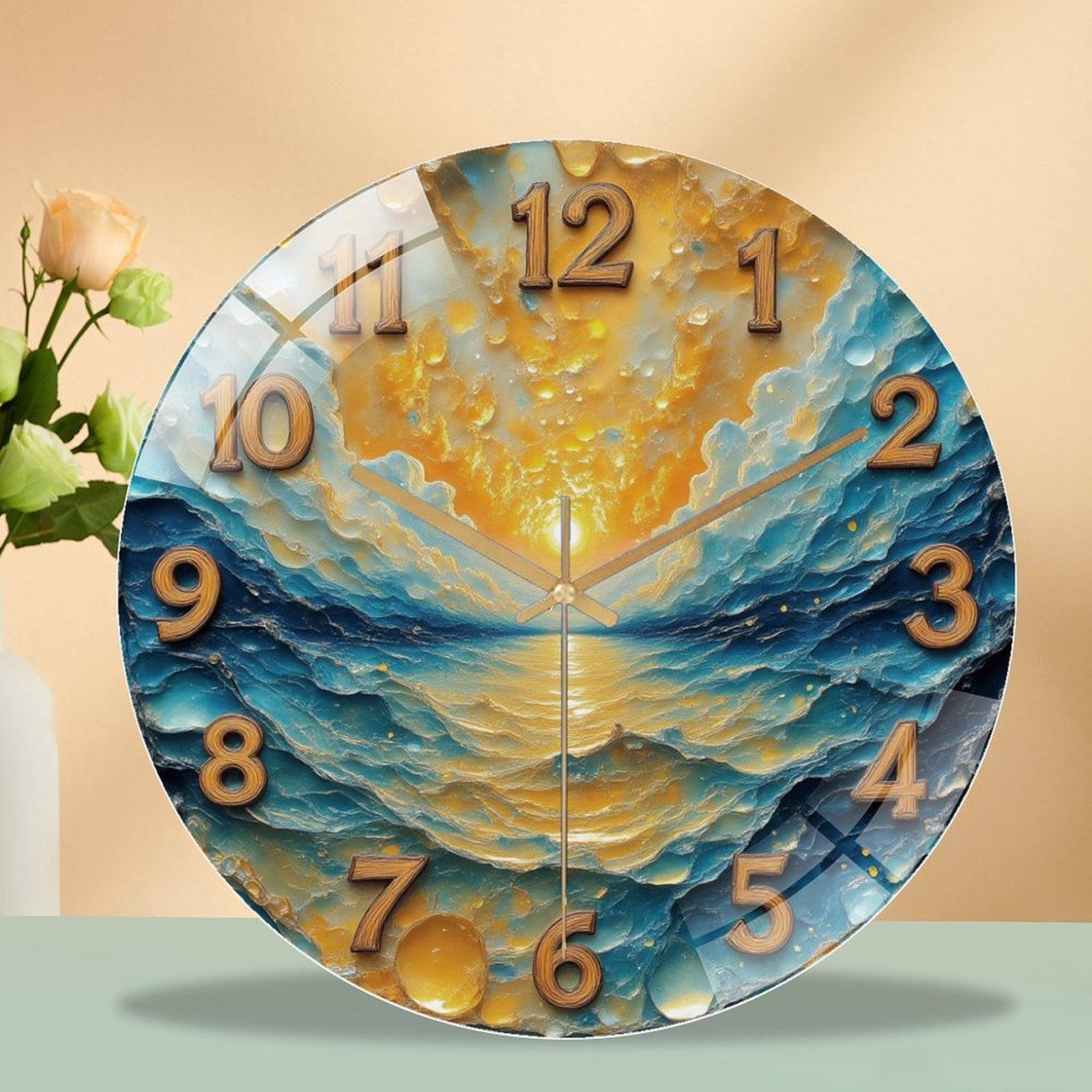 East Urban Home 12" Round Tempered Glass Wall Clock with Silent Quartz ...