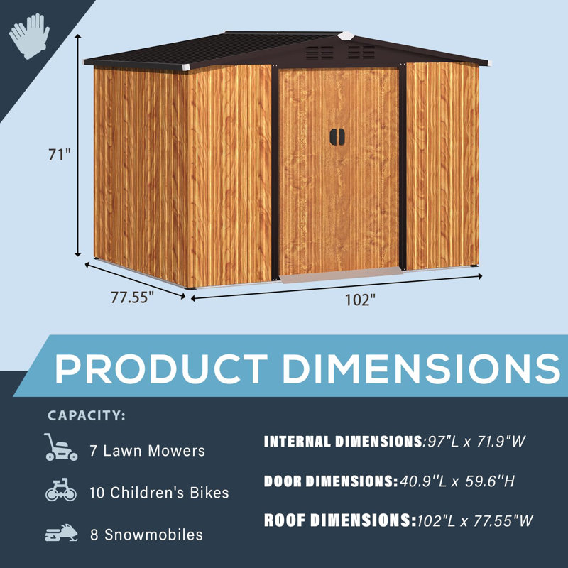 Remise de rangement en métal l 8 pi 5 po x P 6 pi 5 po, Grain du bois