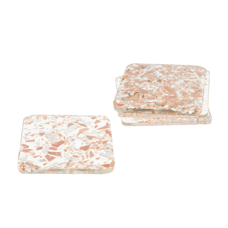 Pink & White Glass Terrazzo Coaster Set