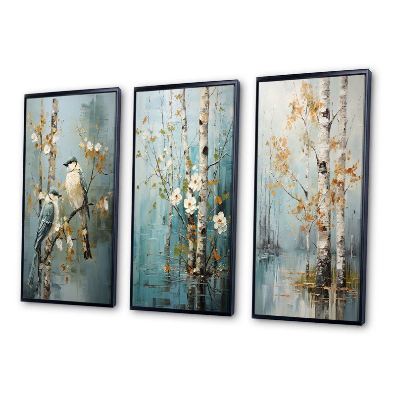 Birch Woods Silent Woods - ensemble de 3 impressions, Cadre noir, H 28 po x l 36 po