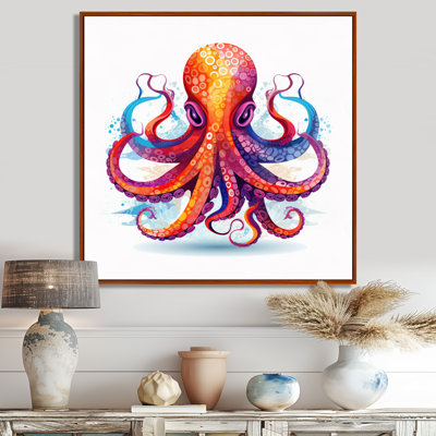 Ravenous red Octopus aquarelle - poulpe / calmar, art mural, salon