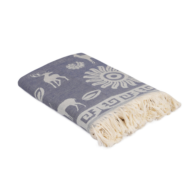 Serviette de plage 100% coton Lawlor, Bleu / ivoire