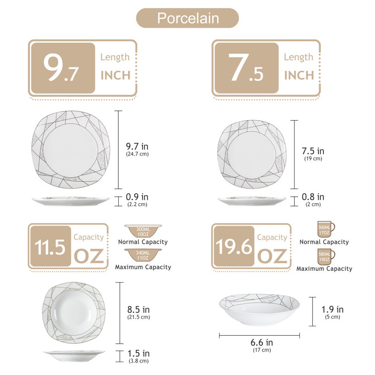 MALACASA Serena Porcelain China Dinnerware Set - Service for 12