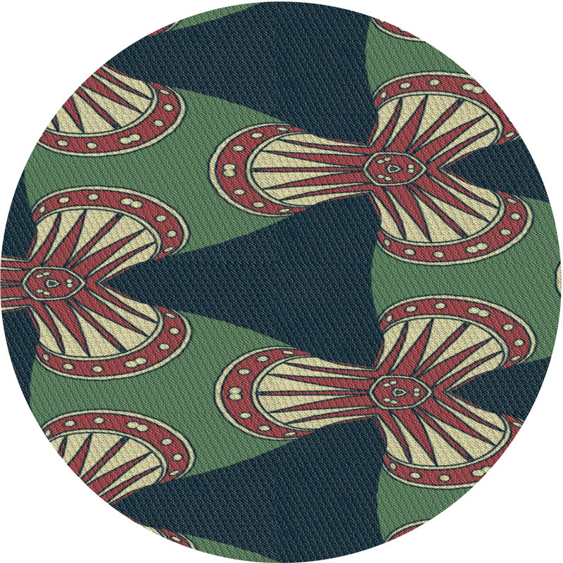 Tapis vert/ivoire/rouge à motifs Achouhada, Rond 3 pi