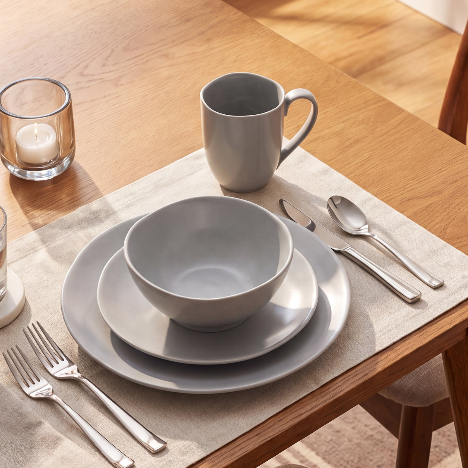 Heirloom Dinnerware Set - Service for 4, Smoke Gray