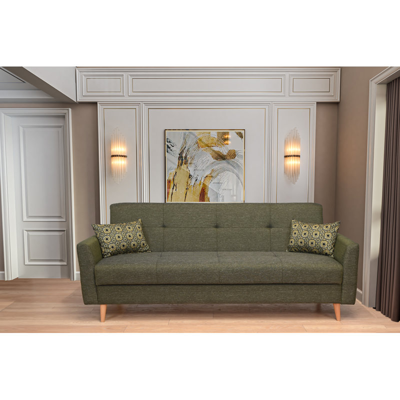 3 Seater Linen Sofa Bed, Green