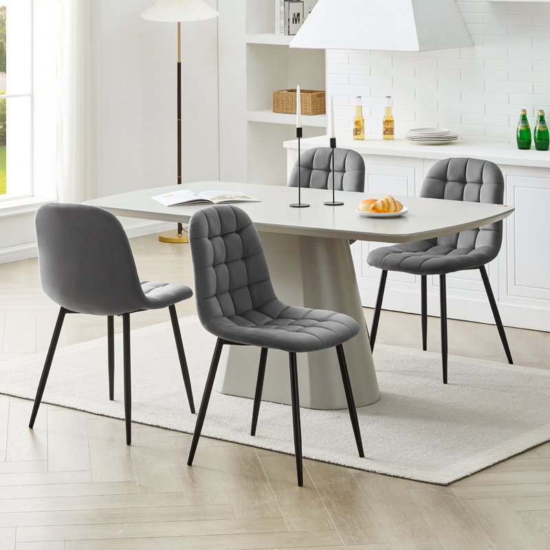 50cm H Velvet Upholstered Metal Side Chair, Grey
