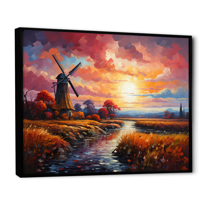 Mill Wind Majestic Revolution, reproduction d'art sur toile, H 24 po x l 32 po x P 1 po, Cadre flottant noir