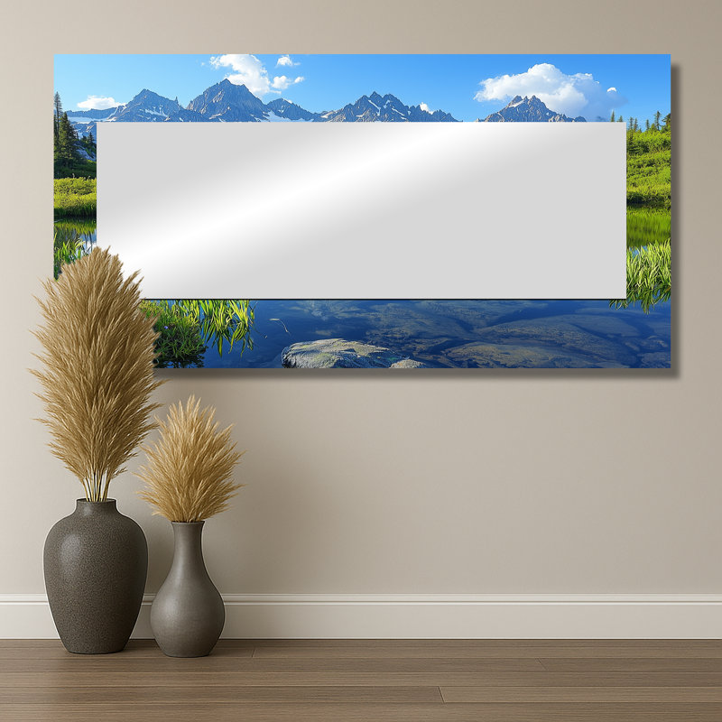 Mountain Reflections in Rocky Mountains I - décoration murale miroir traditionnel - imprimé sur métal, 28 po x 55 po