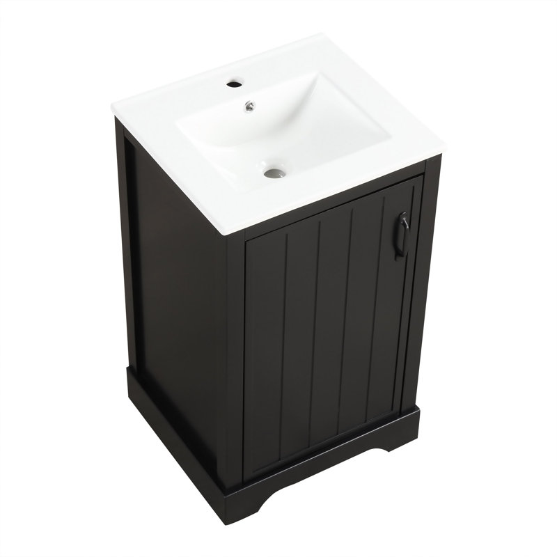 Meuble-lavabo de 20 po avec lavabo, armoire de salle de bain avec porte à fermeture douce, support de rangement et tablette réglable