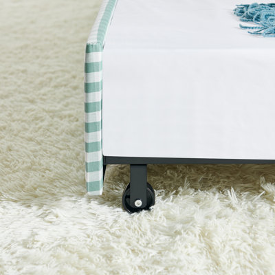 Lit de jour pleine grandeur, lit de jour convertible rembourré avec dossier capitonné, canapé-lit polyvalent 3 en 1 avec lit gigogne escamotable et rangement latéral, parfait pour une vie compacte