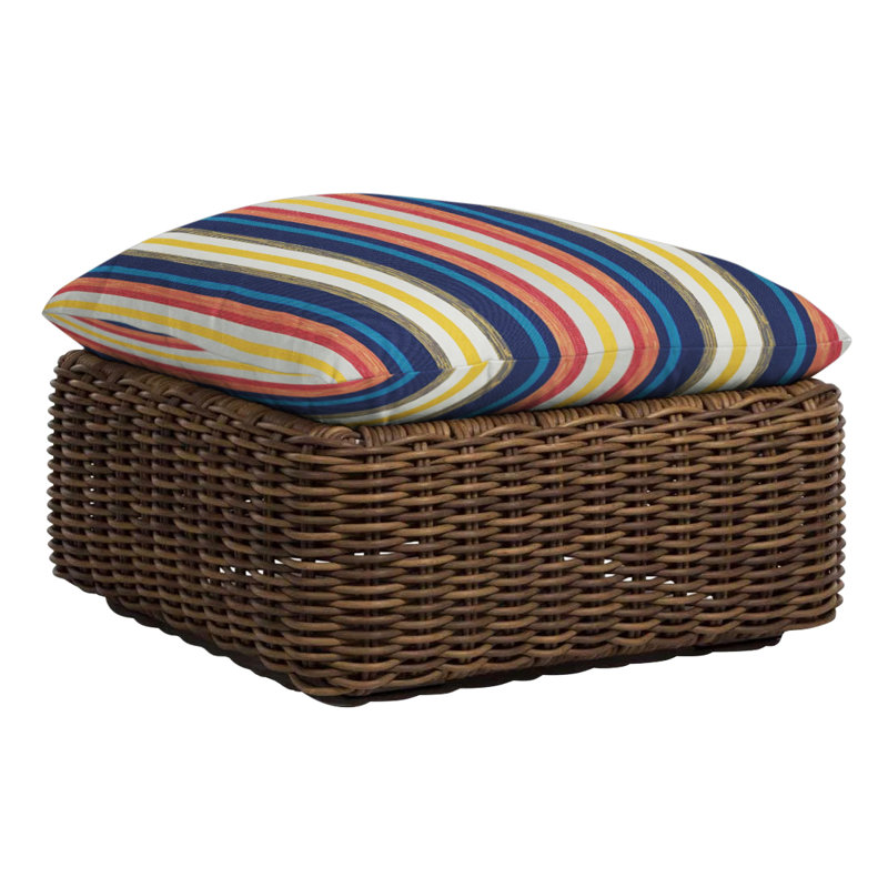 Montecito Outdoor Ottoman with Cushion, No Welt, Raffia, Intermix Bark