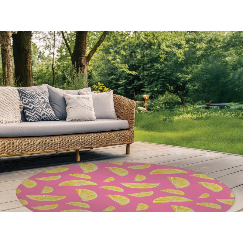 Summer Lemon Outdoor Rug, Round 5'