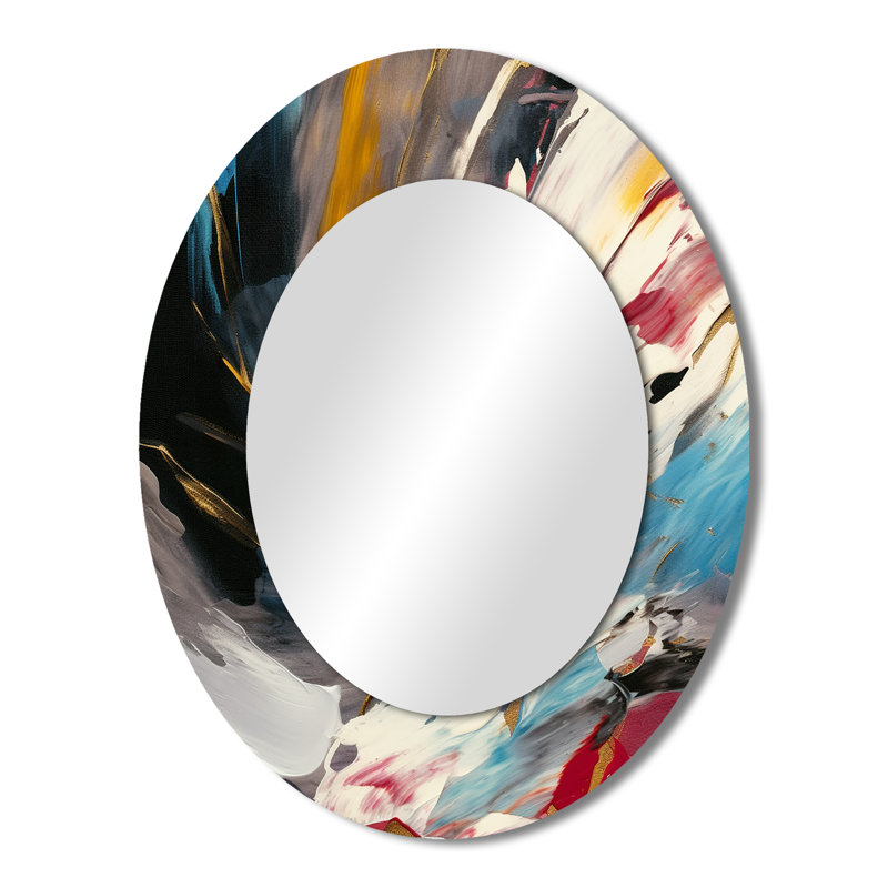 Smooth Bliss Abstract Gold Black Blue I - Multi-Color Modern Oval Wall Mirror, 43" x 33"