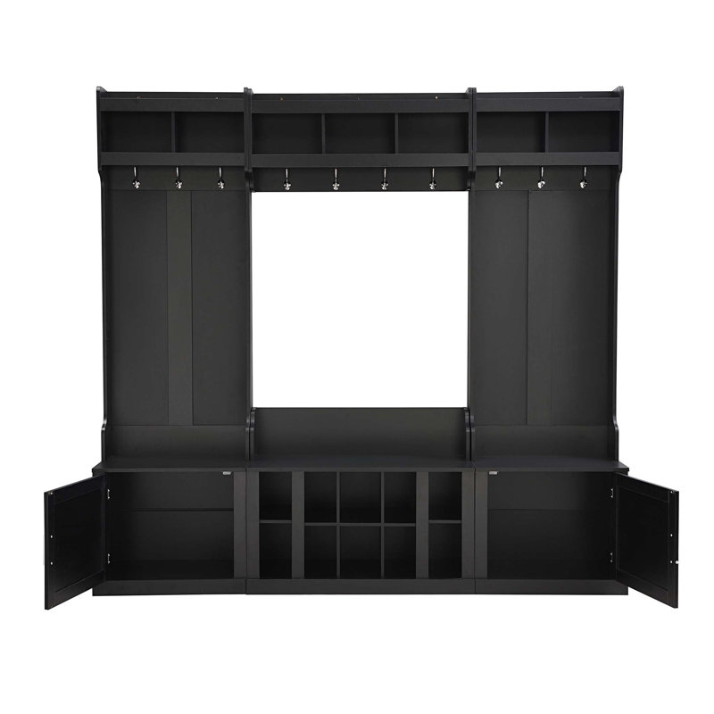 Wide Design Hall Tree with Storage and Bench, 4-IN-1 Multi-functional Entryway Bench with Coat Rack and Shoe Cubbies, Practical Furniture for Hallway