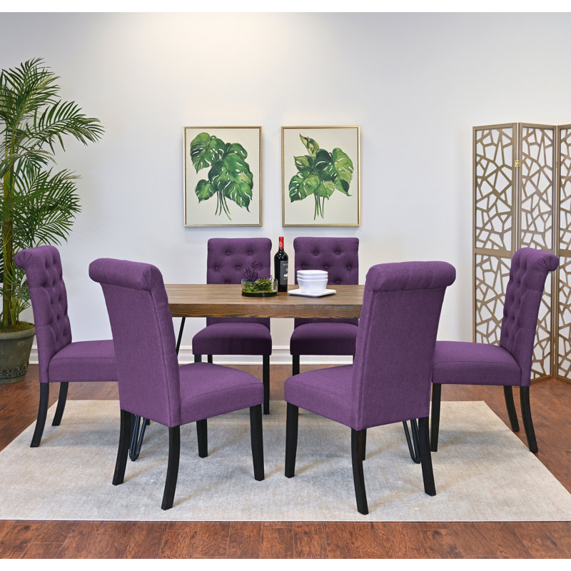 Ensemble de salle à manger 7 pièces, table à manger en épingle à cheveux avec 6 chaises, 4 options de couleurs, Mauve