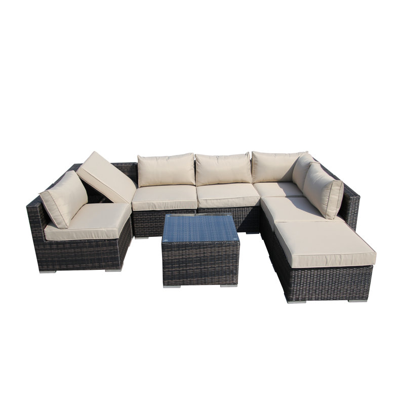Vasilis 7 Seater Rattan Sofa Set, Mix Brown