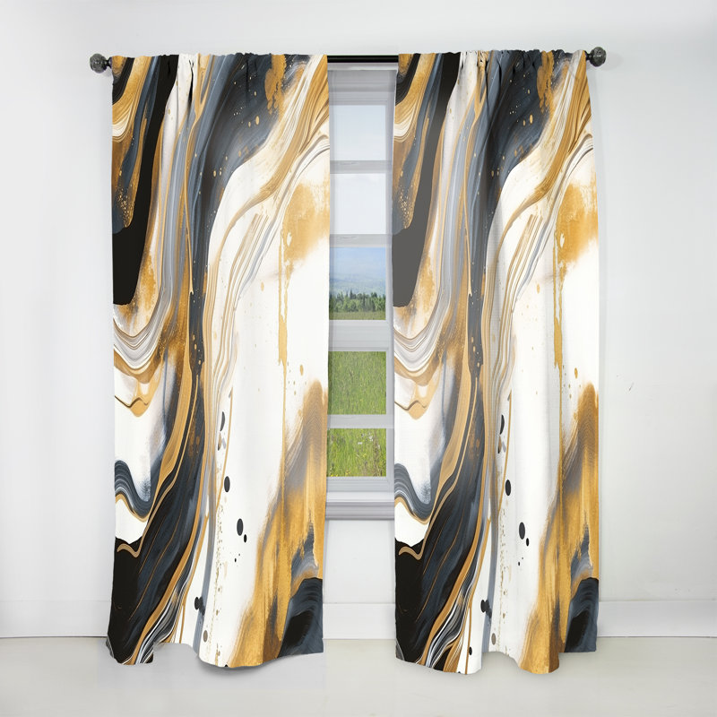 Fausta - Marble Painting Textured I - Modern Velvet Curtain - Room Darkening - 1 panel, 52" W x 63" L