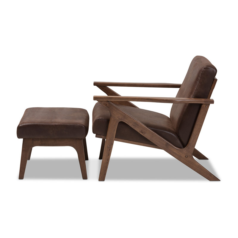 Bianca Mid-Century Walnut Wood and Faux Leather Lounge Chair Set