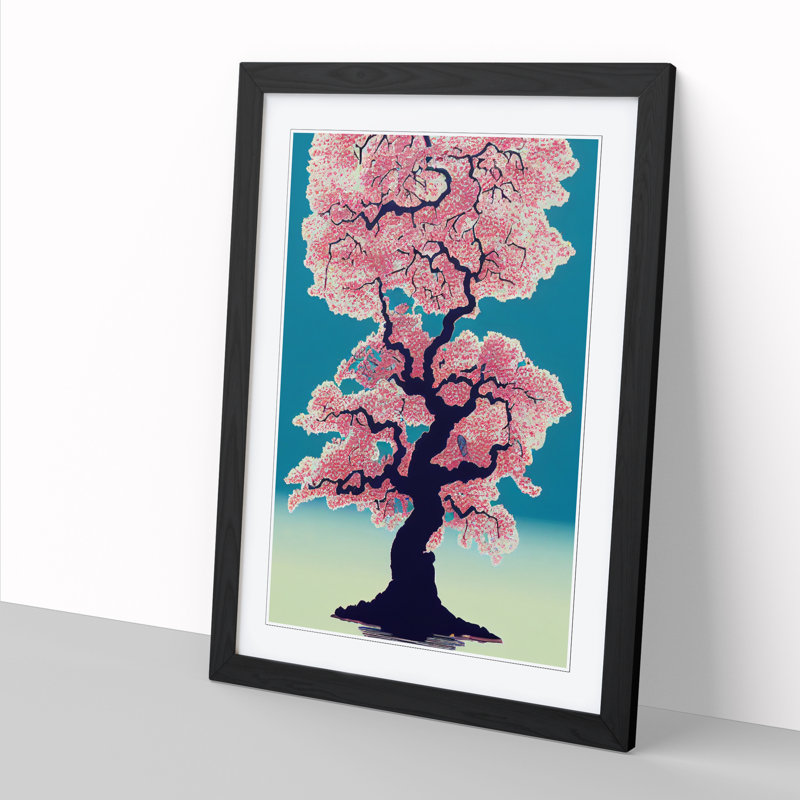 Tall Cherry Blossom Tree - Single Picture Frame Print, Black, 34cm H x 25cm W x 2cm D