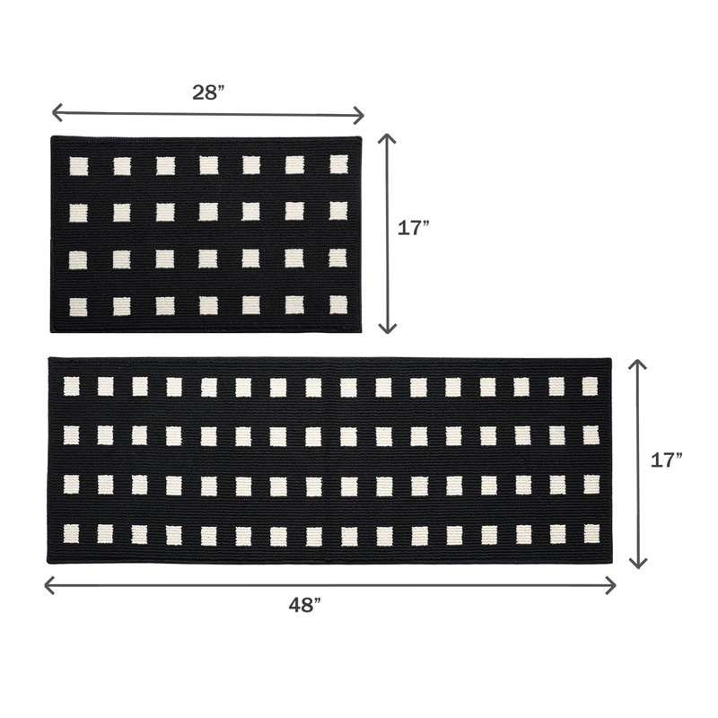 Geometric Water Resistant Anti-Fatigue Non-Skid Kitchen Mat, Rectangle 43.2cm x 121.9cm, Black