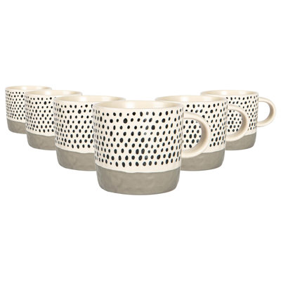 Nicola Spring - Dipped Dotty Stoneware Coffee Mugs - 385ml